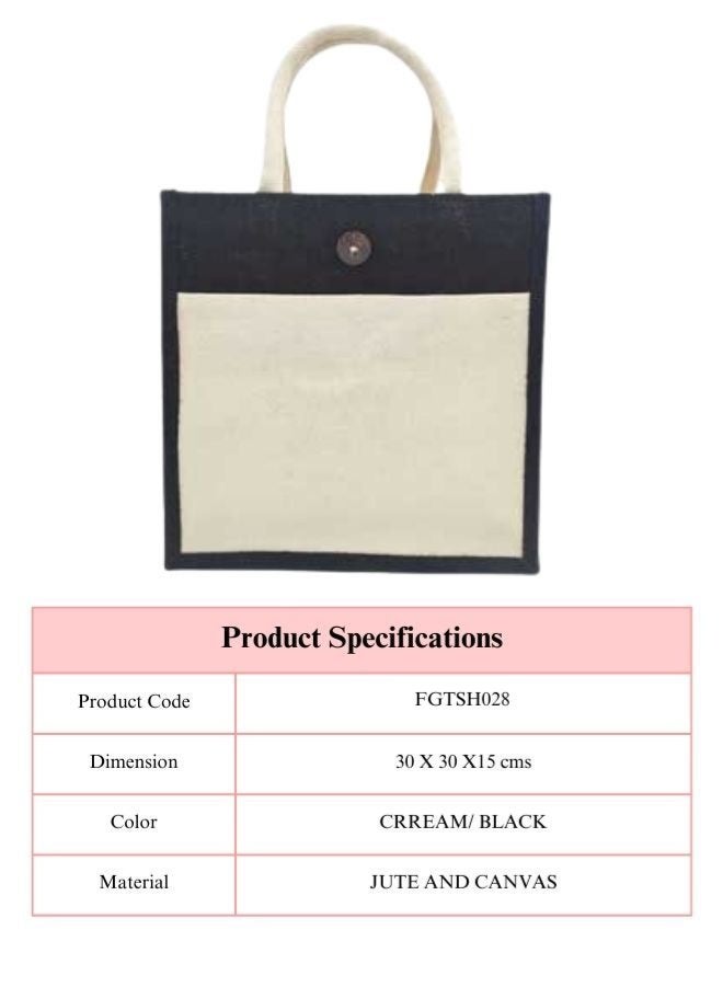 Fatio Set of 10 Cream and Black Jute Canvas Bag – Eco-Friendly, 30 x 30 x 15 cm - Image 4